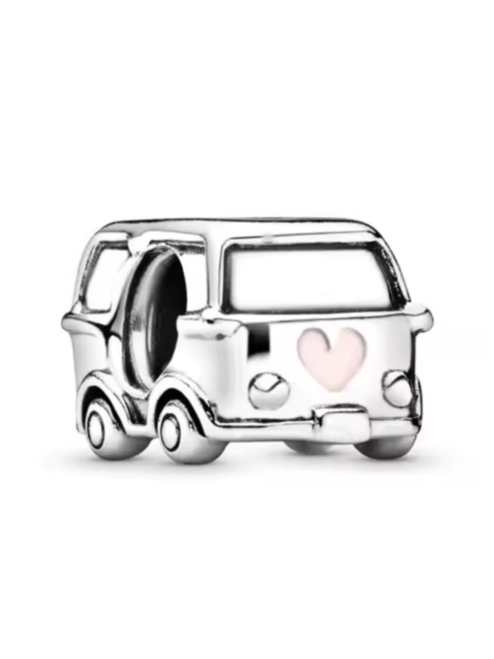 Sterling Silver Camper Van Charm Bracelet Bead with Pink Heart
